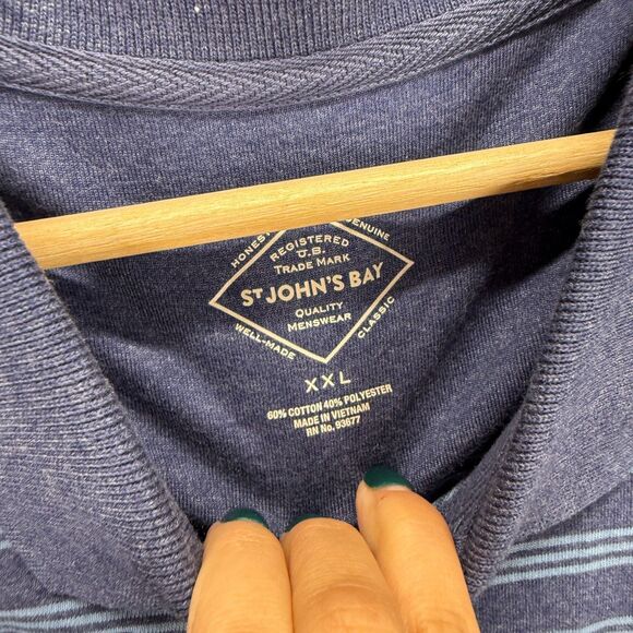 New St. John's Bay Shirt Men 2XL Blue Striped Button Up Collared Short Sleeve - Picture 3 of 7